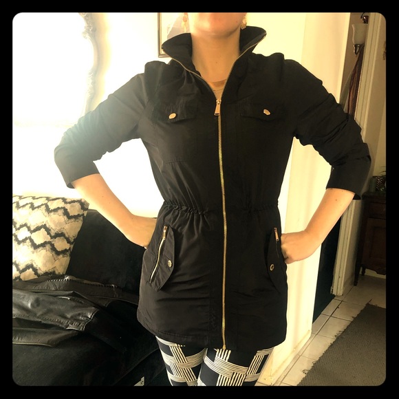 michael kors black jacket with gold zipper